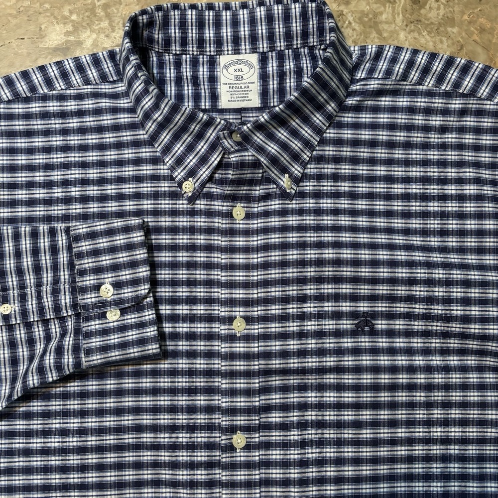 Brooks Brothers Shirt Mens 2XL Blue Oxford Long Sleeve Regular Polo Cotton OCBD